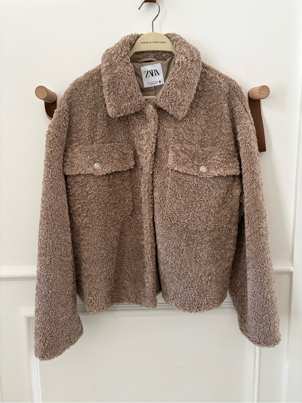Zara Taupe Teddy Jacket with Button Flap Pockets